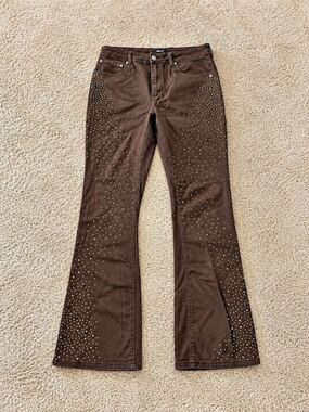 NOVAMEN Brown Embellished Flare Pants Waist 36